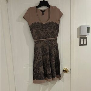 BCBGMaxAzria Black and Tan Floral Midi Dress